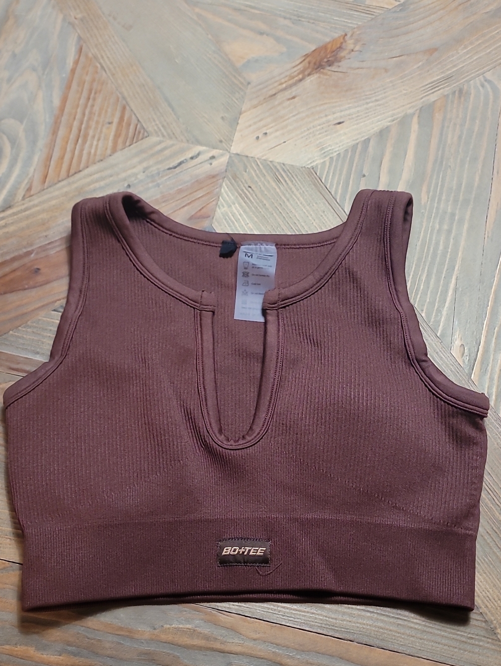BO+TEE Brown Ribbed Crop Tank with Notch Neck